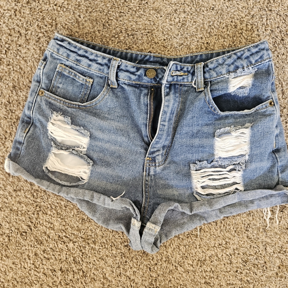 SHEIN Blue Distressed Jean Shorts